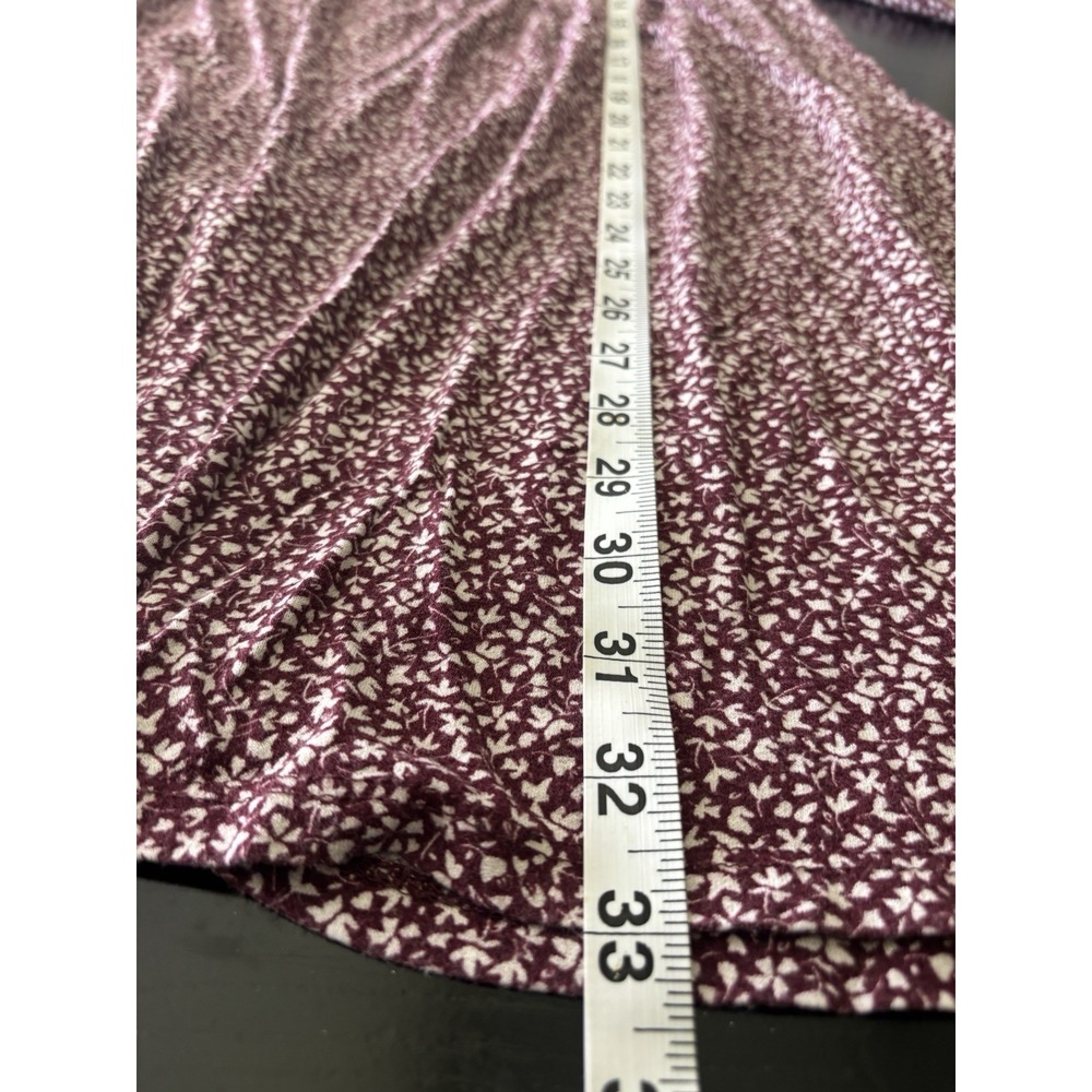 Pull&Bear Dress Women M Burgundy Floral Print Long Sleeve  V-Neck Boho Casual - Picture 14 of 16
